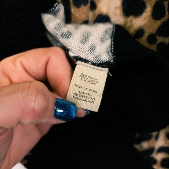 Gimmicks Sweater Womens L Brown Leopard Print Mixed Media Boho Indie Mob Wife - Picture 10 of 16